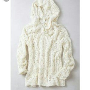 Anthropologie Creeping Lace Cream Hooded Sweater
